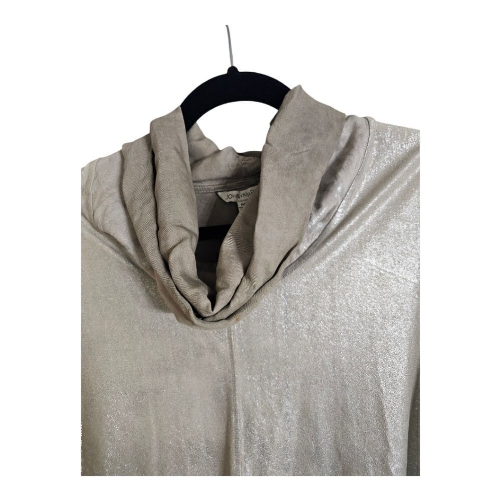 JOHN MARK Mixed Media Metallic Cowl Neck Tunic Shirt Top - Size Medium - Picture 3 of 7